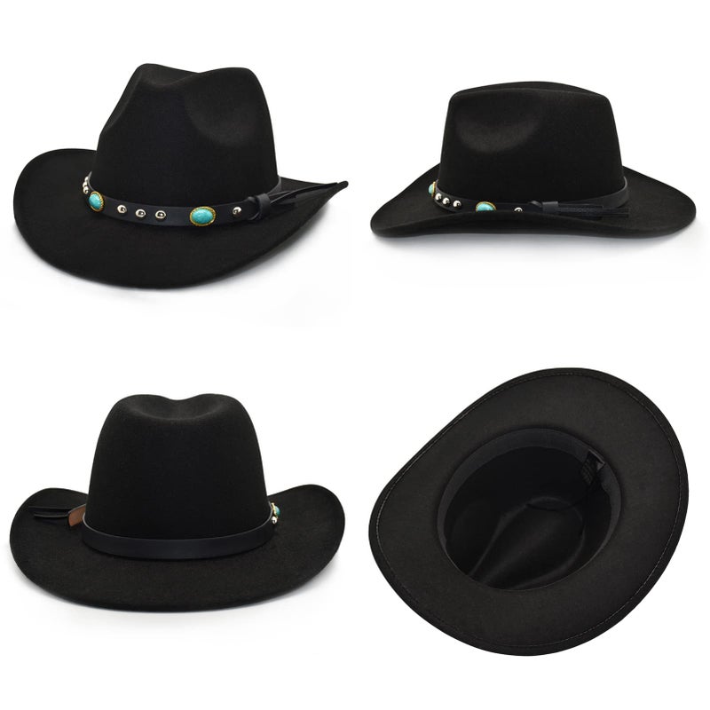 Lisianthus Felt Wide Brim Western Cowboy Hat for Men & Women Stone-Black - Image 4